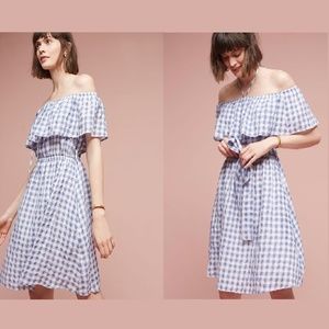 Anthropologie Gingham Romantic Off Shoulder Dress